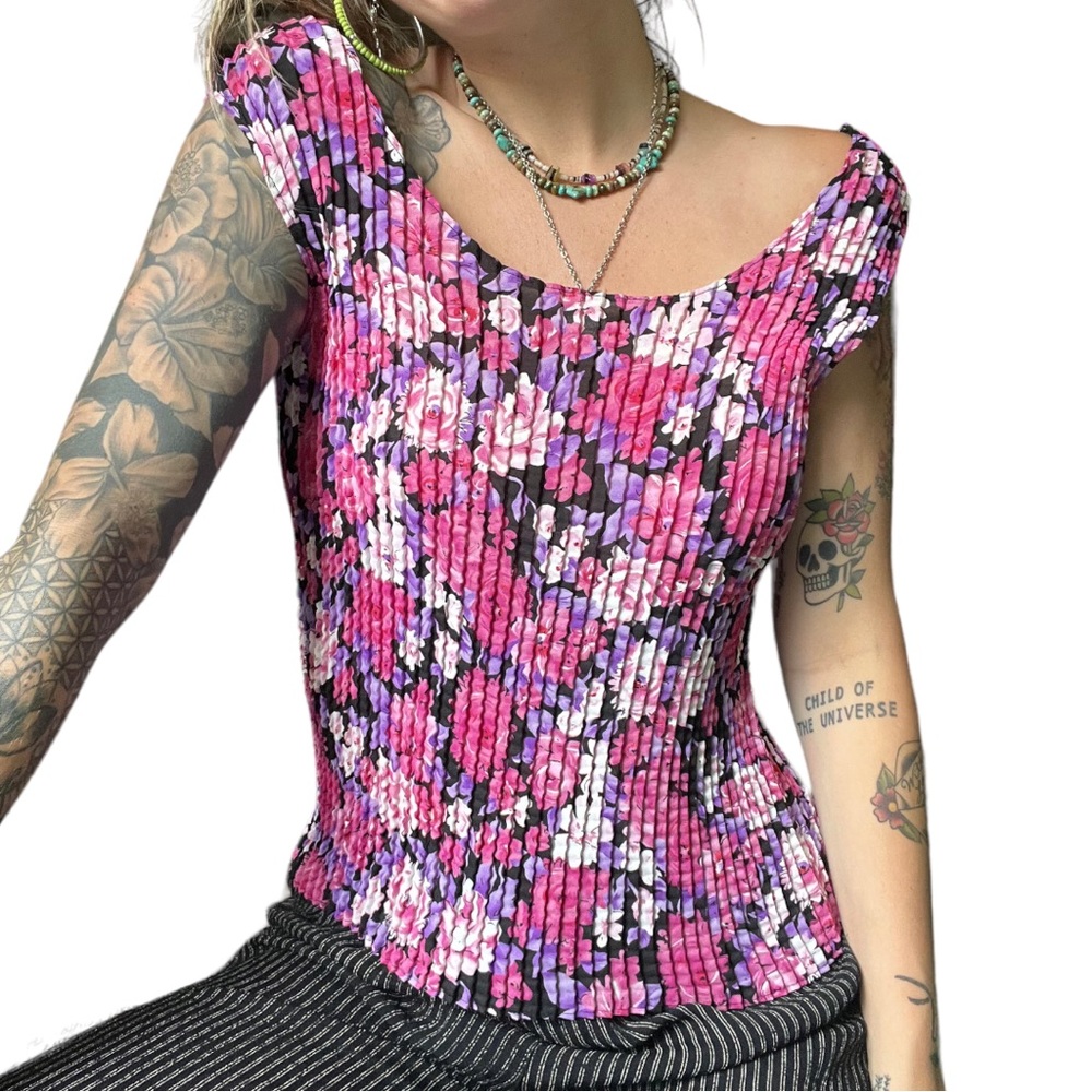Y2K Pink & Purple Floral Tank Top • Size Small 🌸💜
